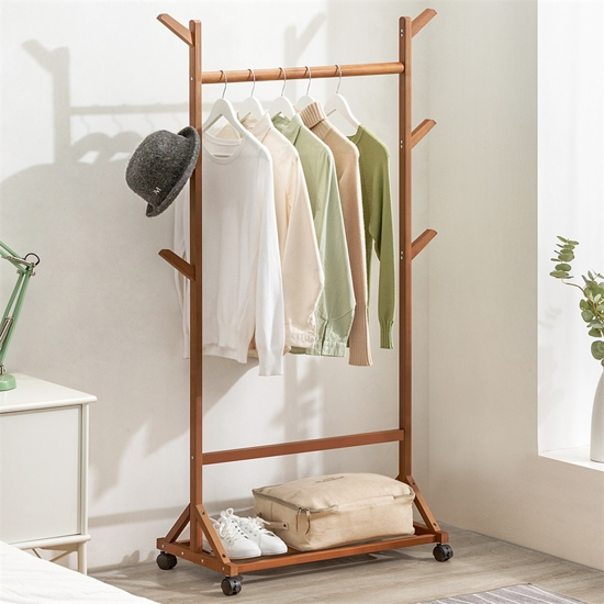 Imagen de Perchero c/Ruedas Madera Bambú Oscuro 70X35X155cm