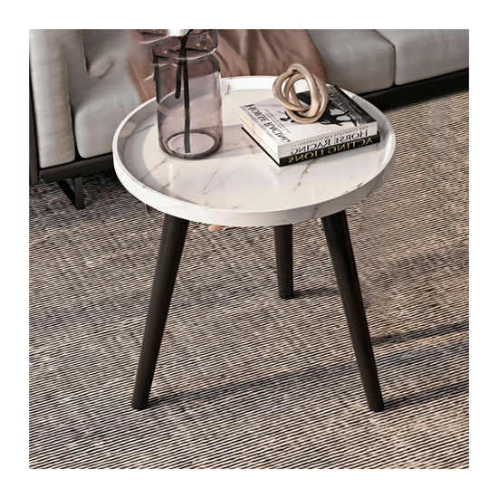 Imagen de Mesa Auxiliar, Ratona 50cm diámetro Imitación Mármol Blanco