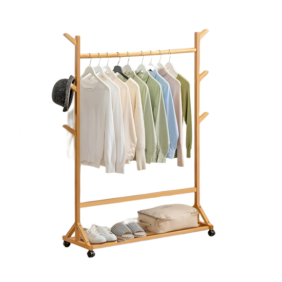 Imagen de Perchero c/Ruedas Madera Bambú Natural 100X35X155cm