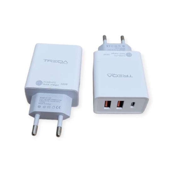 Imagen de Cargador Ficha 2 USB + PD 38W Carga rápida ch-645