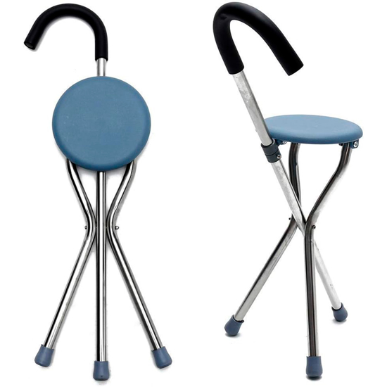 Imagen de Bastón plegable Acero inox. con asiento y patas antideslizantes