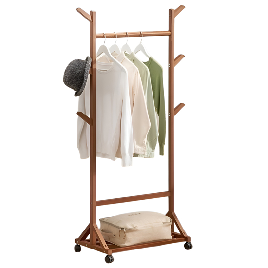 Imagen de Perchero c/Ruedas Madera Bambú Oscuro 60X35X155cm