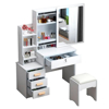 Imagen de Tocador con Espejo Luz LED 4 Cajones, Estantes y Taburete