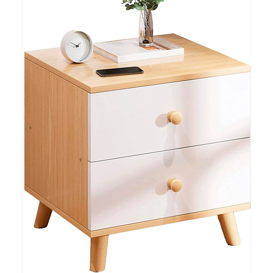 Imagen de Mesa de Luz Natural / Blanco 2 Cajónes y Patas 48cm