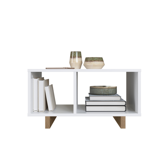 Imagen de Mesa Ratona Nomad Minimalista Blanca Y Miel 60x45x32 cm