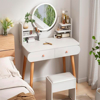 Imagen de Tocador con Espejo Luz LED 2 Cajones y Taburete Blanco
