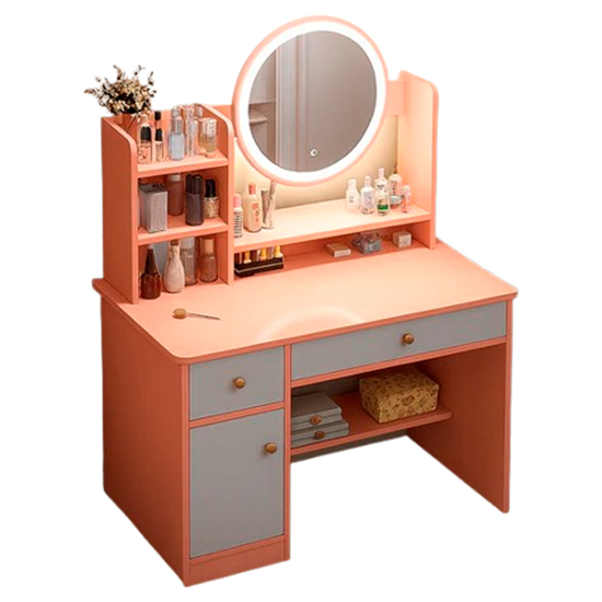 Imagen de Escritorio Tocador con Espejo Luz LED 3 Cajones 80cm Rosa