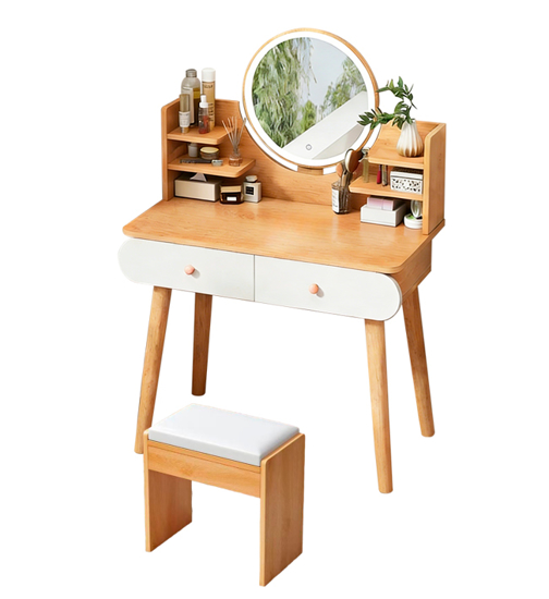 Imagen de Tocador Con Espejo 4 Estantes 2 Cajones Y Taburete