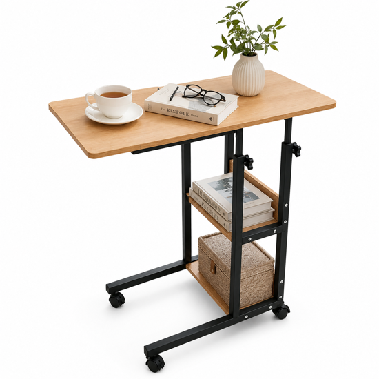 Imagen de Mesa Auxiliar Con Ruedas y Estantes, Regulable 80x40Cm Mövi