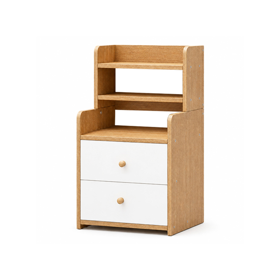 Imagen de Mesa de Luz MDF con 2 Cajones y Estantes 40cm Mövi