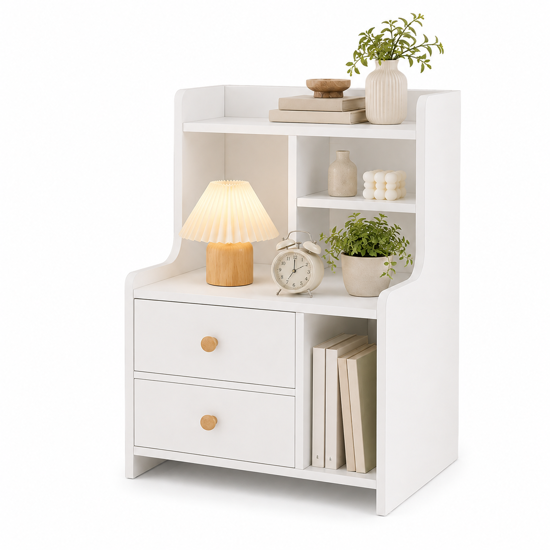 Imagen de Mesa de Luz MDF con 2 Cajones y Estantes 50cm Mövi