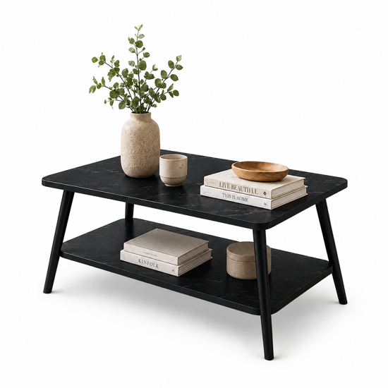 Imagen de Mesa de Centro Ratona con Estante 80cm Negra Mövi