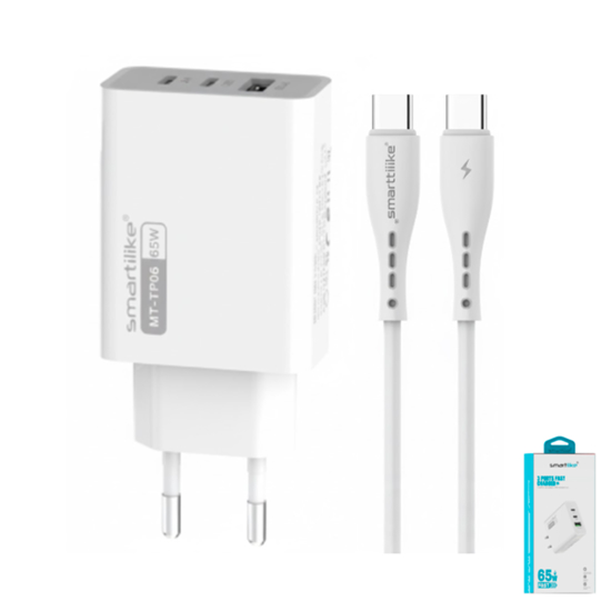 Imagen de Cargador Smartilike Para Celular 65W Triple Puerto Y Cable USB-C