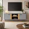 Imagen de Rack Madera para TV con 2 Puertas, Estantes y Patas de Metal
